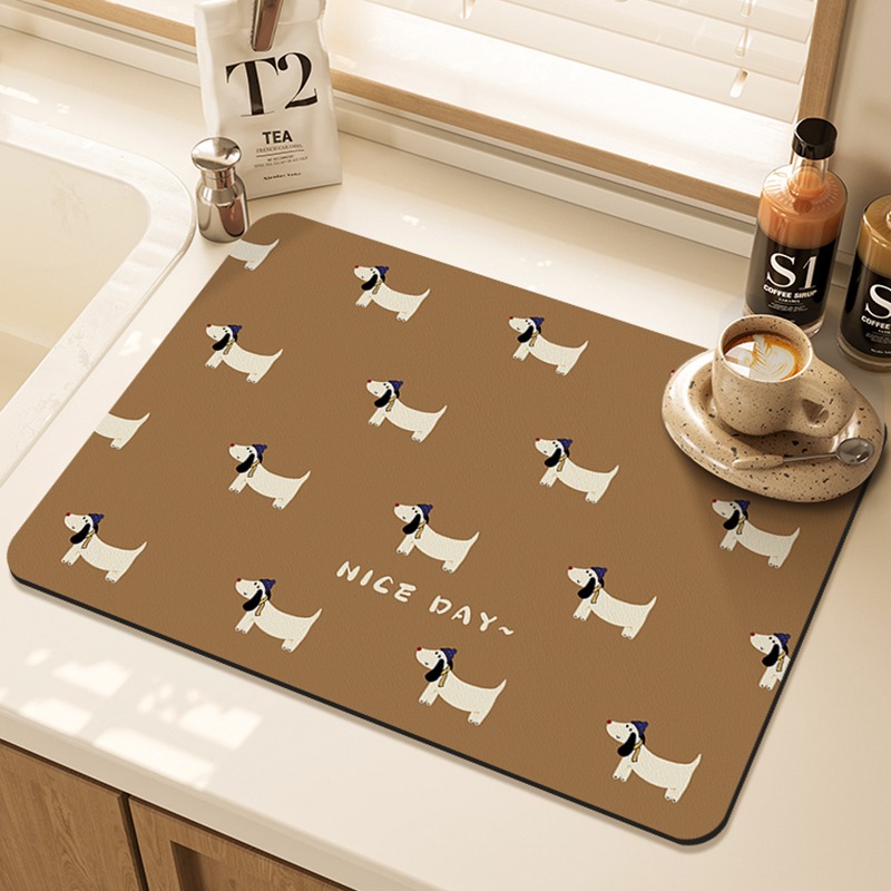 Bar Mat Rubber - Karikatür Pug Desen Baskılı Mutfak Kurutma